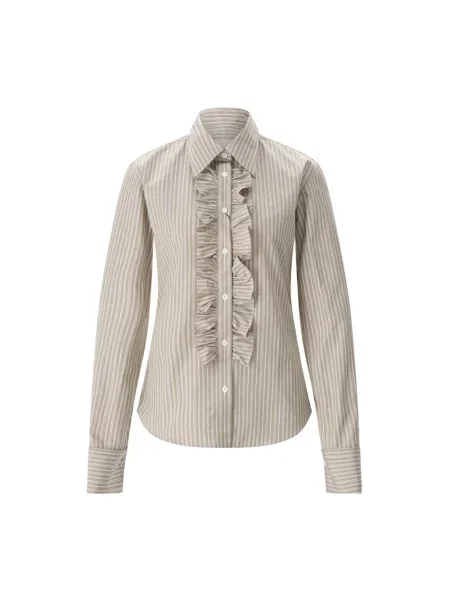 Koszula Ami Paris z falbankami z długim rękawem beżowa