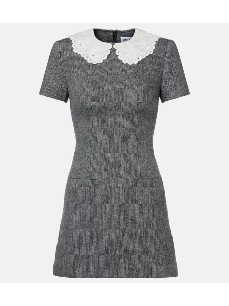 Sukienka Self-portrait wełniana w jodełkę szara