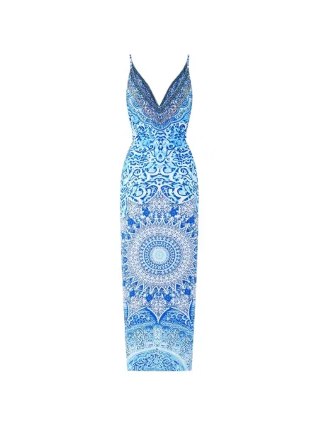 Rochie maxi Camilla de costum cu bretele albastru