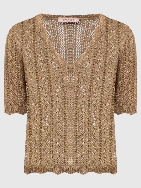 Ажурний топ з люрексом Twinset бежевий