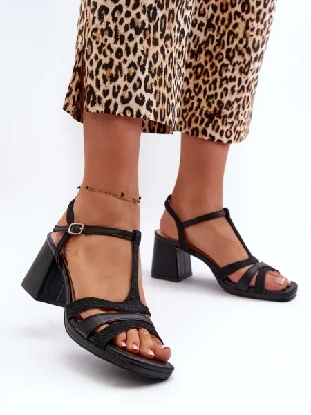 Sandale Kesi din piele cu toc înalt negru