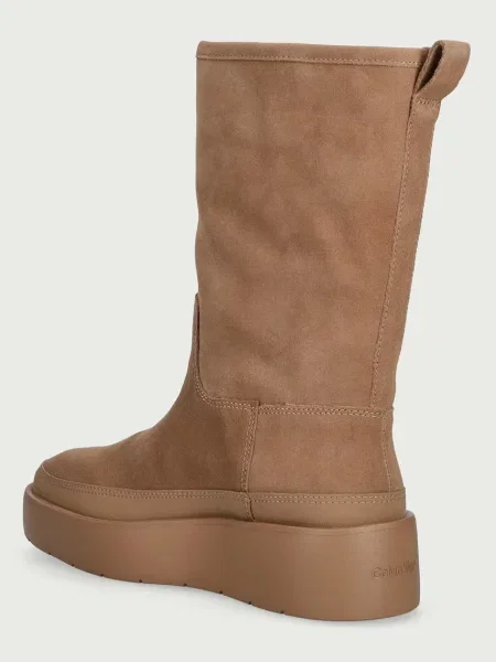 Calvin Klein bokacsizma platformos női velúr FLATFORM MID BOOT SUEDE WL bézs