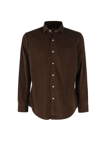 Długa koszula Polo Ralph Lauren z długim rękawem klasyczna brązowa