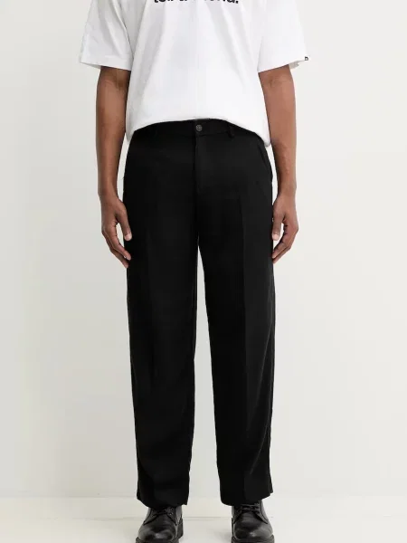 Hlače z mešanico lana Abercrombie & Fitch črna