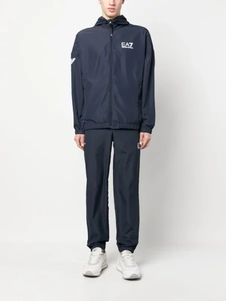 Raštuotas striukė Ea7 Emporio Armani su gobtuvu mėlyna