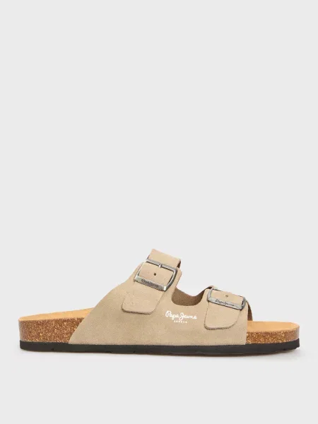 Замшеві шльопанці Pepe Jeans бежеві