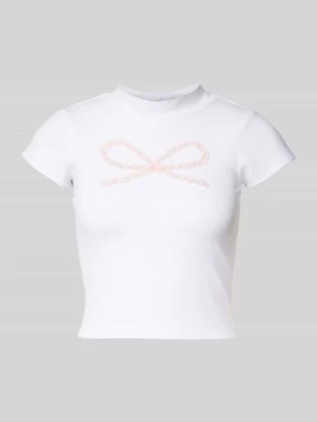T-shirt z efektem prążkowania Review biała