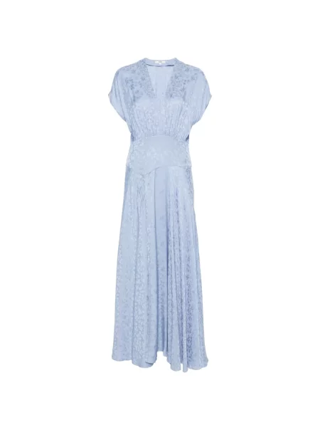 Rochie maxi Maje cu model floral cu decolteu în V din jacard albastru