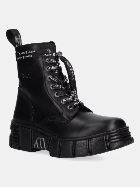 New Rock bocanci de piele CRUST NEGRO + TOWER CASCO cu plat negru