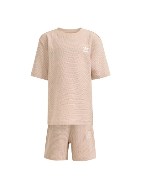 ADIDAS ORIGINALS Σετ Loose Waffle Short T-Shirt ανοικτό μπεζ