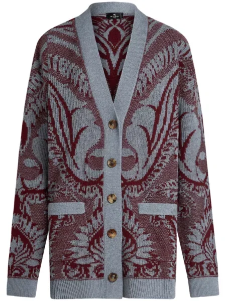 Cardigan Etro cu model floral tricotate albastru