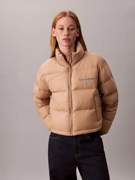 Calvin Klein Jeans Geacă din puf Graphic Logo bej