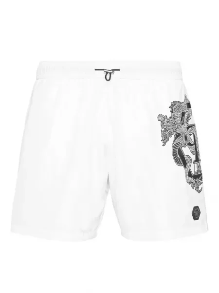 Slip de baie Philipp Plein cu imagine alb
