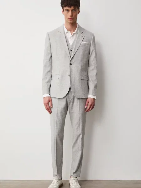 Medicine sacou cu un singur rând de pentru bărbați cu adaos de in bej