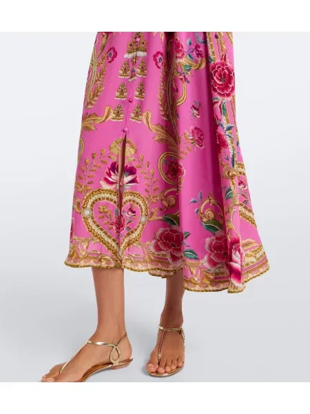 Rochie midi Camilla de mătase cu model floral roz