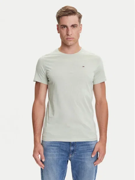 Тениска Tommy Jeans бяло с изчистен дизайн зелено