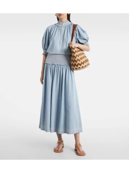Fustă din denim Zimmermann până la genunchi albastru