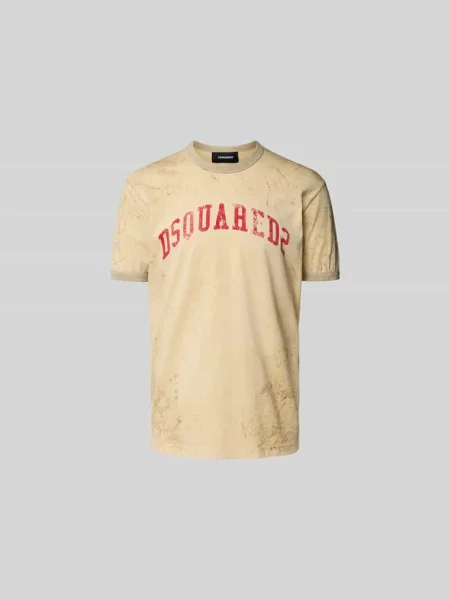 T-shirt z prążkowanymi wykończeniami Dsquared2 beżowa