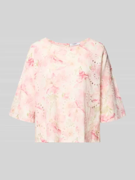 Bluzka o kroju relaxed fit z haftem ażurowym model Lola' Zabaione różowa