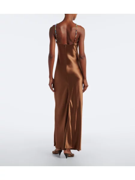 Rochie Staud din satin cu mărgele maro