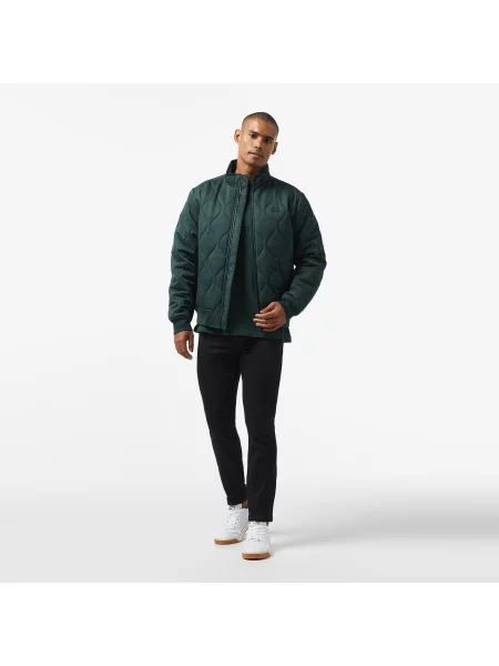 Lacoste Relaxed Fit Ciemnozielona Pikowana Kurtka Z Kołnierzem zielona