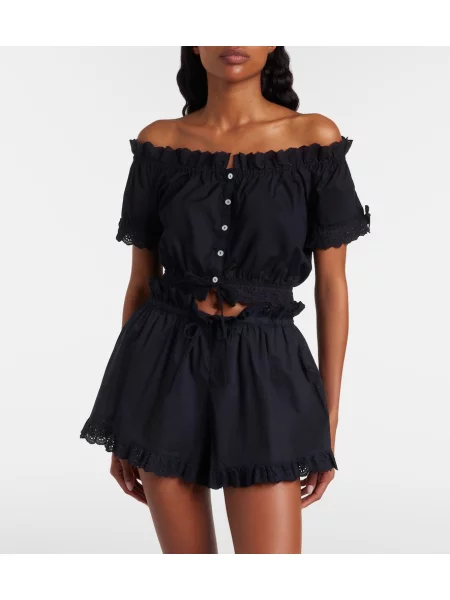 Top Poupette St Barth cu broderie din poplin negru