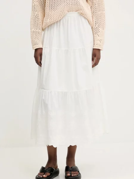 Suknja Desigual TOLSTOI maxi širi se prema dolje bijela