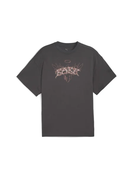 PUMA Majica temno siva / oranžna bela