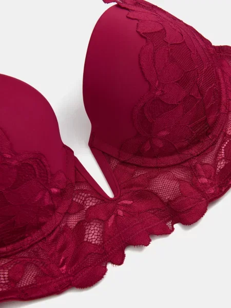 Бюстгальтер пуш-ап з мереживом бордовий