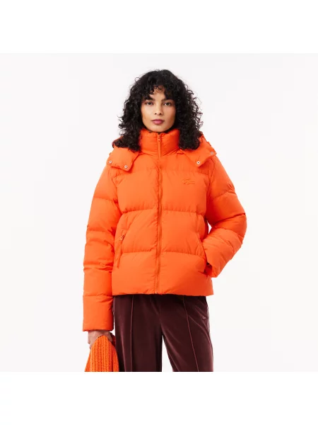 Lacoste Relaxed Fit Pikowana Kurtka Z Kapturem pomarańczowa