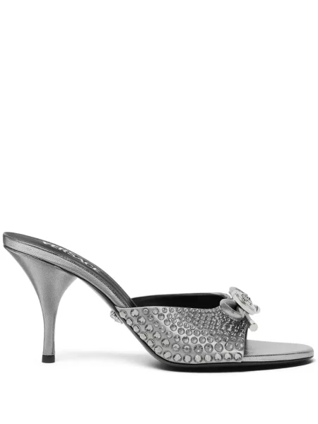 Papuci tip mules Versace din piele argintiu