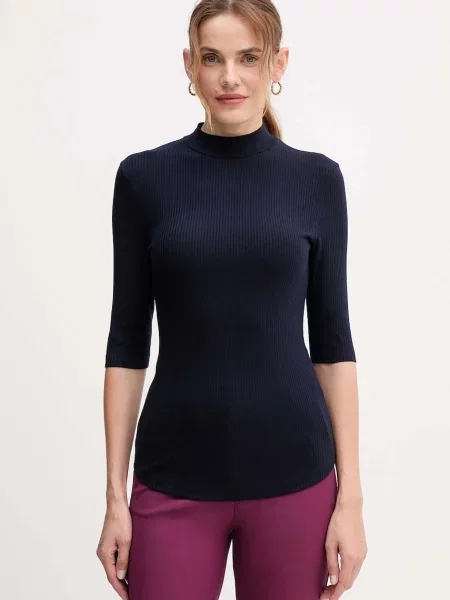 Тениска United Colors of Benetton дамска с ниско поло тъмносиньо