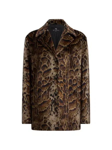 Decupat palton Etro de catifea cu model leopard maro