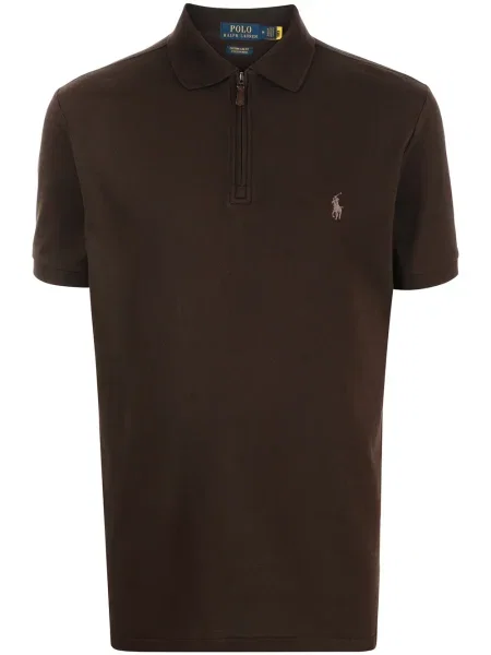 Плисирана карирана кожена риза Polo Ralph Lauren кафяво