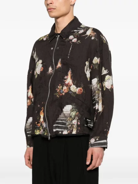 Geacă bomber Undercover cu model floral cu imagine maro
