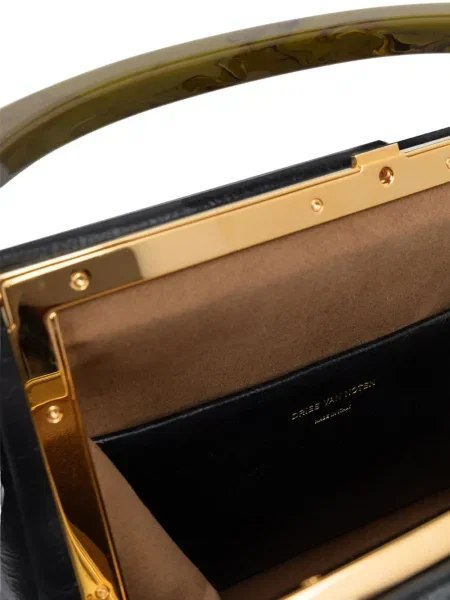 Geanta de piele Dries Van Noten din piele plisată negru