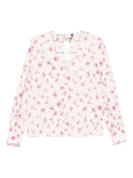 Bluza Twinset s cvjetnim printom s V-izrezom ružičasta
