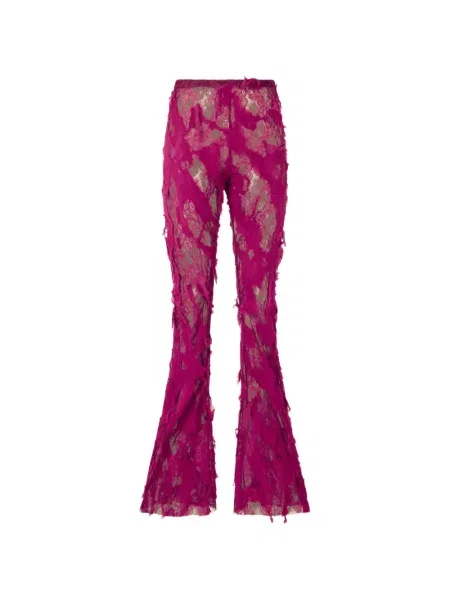 Pantaloni Roberto Cavalli zdrențuiți din dantelă roz