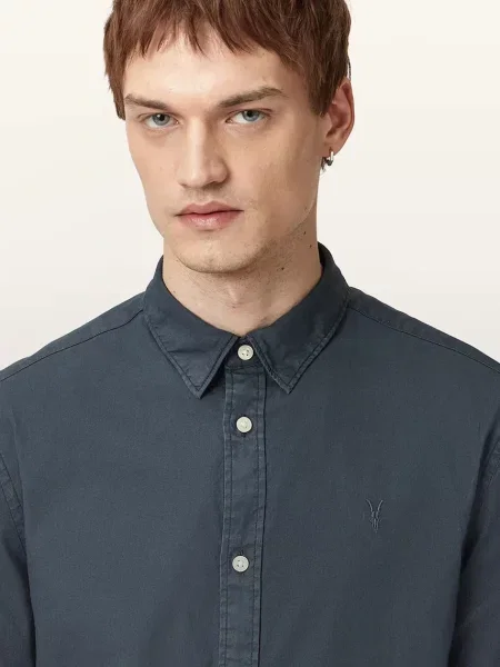 Сорочка AllSaints HAWTHORNE LS SHIRT slim класичний комір чорний