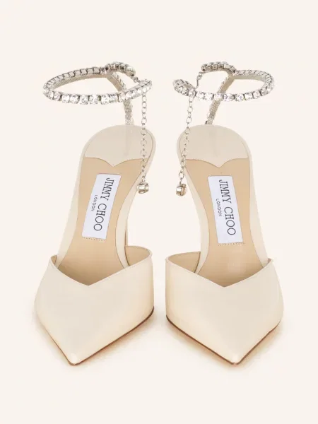 Jimmy Choo Czółenka Z Odkrytą Piętą Saeda 85 Z Ozdobnymi Kamykami weiss