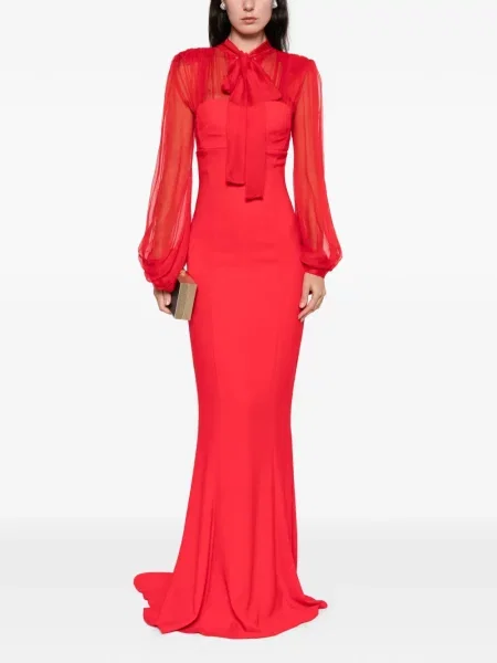 Rochie maxi Silk Love & Lace de mătase lungă de costum roșu