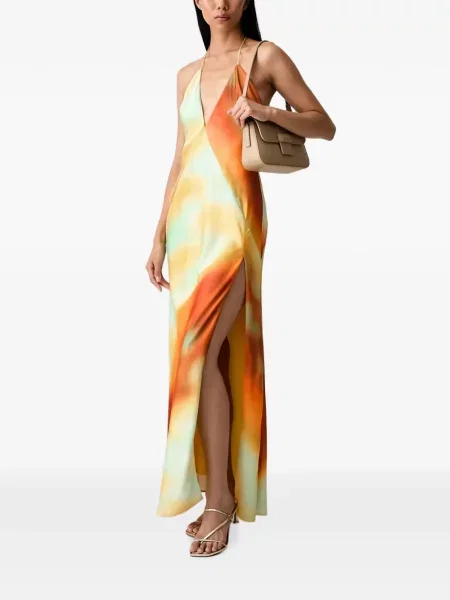 Макси рокля Bardot с tie-dye ефект връзки с халтер деколте оранжево