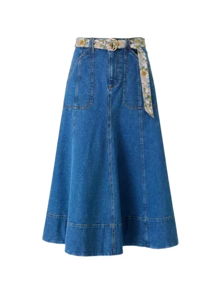 Cu centură fustă din denim Cinq A Sept evazată albastru