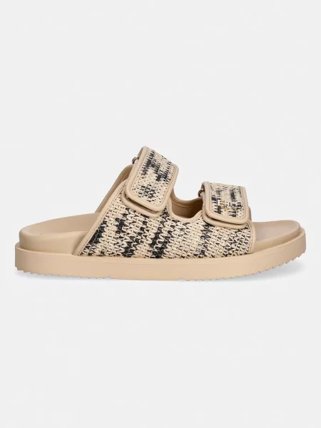 Tommy Hilfiger šľapky dámske DOUBLE STRAP RAFFIA SANDAL béžová
