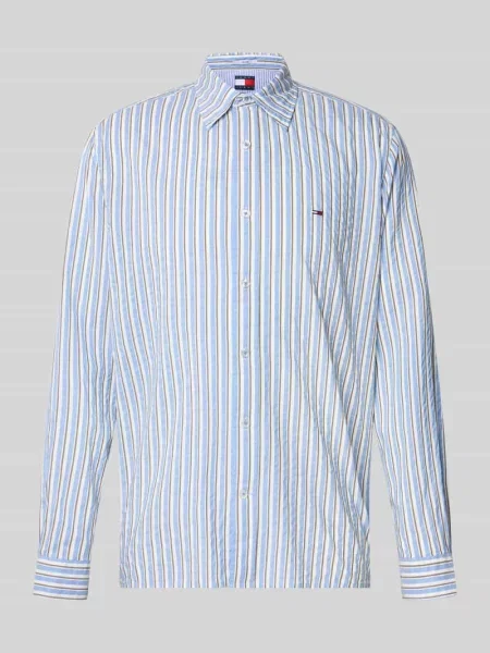 Koszula casualowa o kroju relaxed fit z mieszanki bawełny i modalu Tommy Jeans niebieska