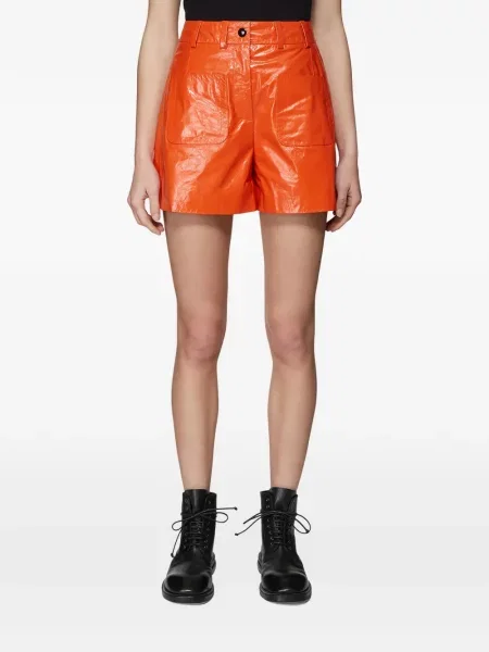 Pantaloni scurți Olivier Theyskens din piele portocaliu