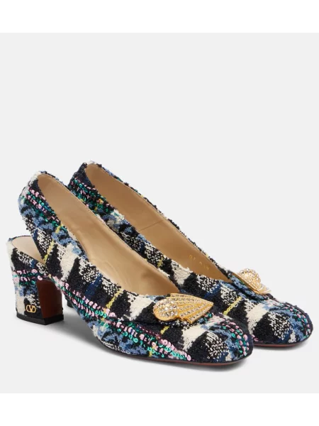 Pantofi cu toc Valentino Garavani din tweed slingback