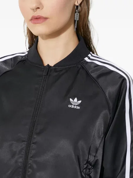 Prugasta satenska majica s kapuljačom Adidas crna