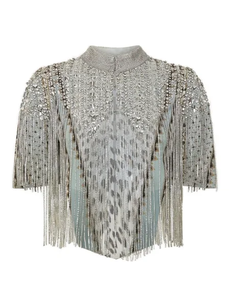 Top Camilla z frędzli niebieski