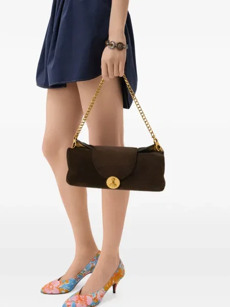 Geantă plic Versace din piele de căprioară maro